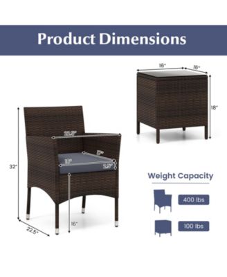 3 Pieces Outdoor Conversation Set with Cushioned Seat and Glass Tabletop