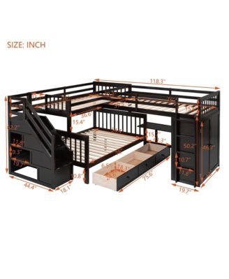 Streamdale Twin-Twin over Full L-Shaped Bunk Bed w/ Desk & Wardrobe