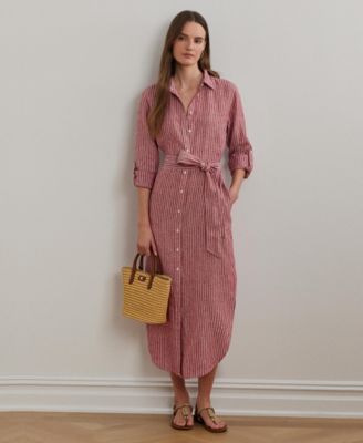 Lauren Ralph Lauren - Women's Striped Linen Roll-Tab-Sleeve Shirtdress