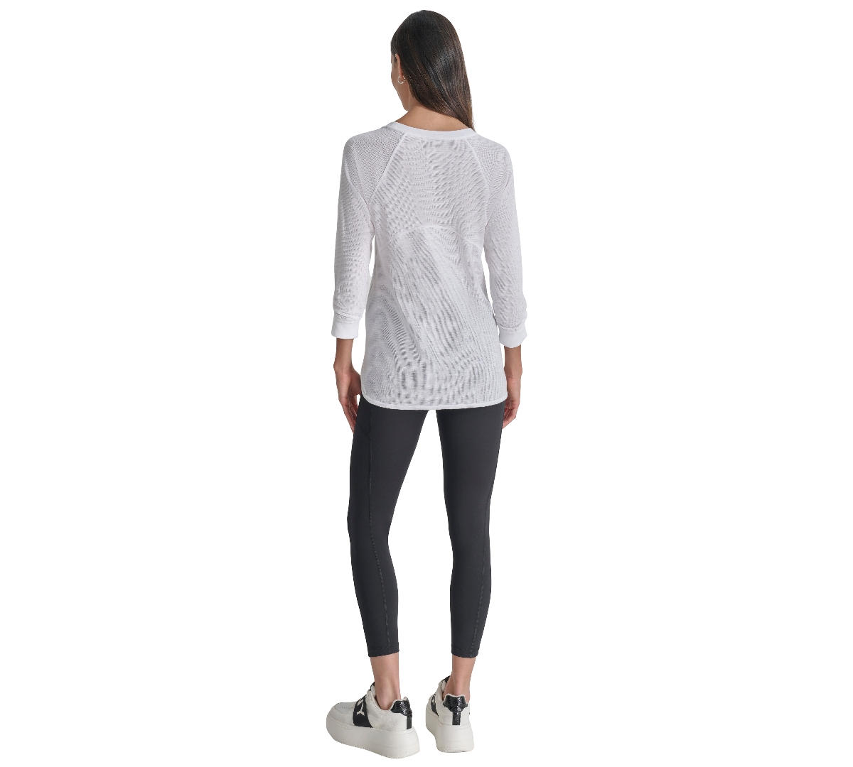 Dkny Women's Mini Slub Waffle Three Quarter Sleeve T-shirt