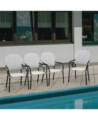 Set of 4 Patio Rattan Dining Chairs Stackable Armrest No Assembly