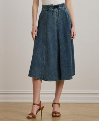 Women's Denim Drawcord Midi Skirt