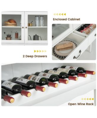 2-Door Liquor Coffee Bar Cabinet Freestanding Buffet Sideboard Wine Rack Drawers