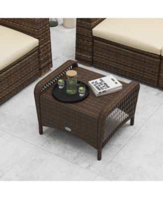 Set of 2 Outdoor Patio PE Wicker Ottomans with Removable Cushions