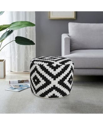 Upholstered Cotton Blend Ottoman for Bedroom Lounge and Home Accent