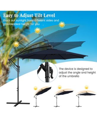 10 FT Offset Patio Umbrella Solar Powered Cantilever Umbrella w/ 112 LED Lights