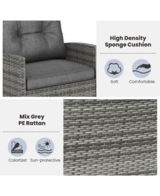 3-Piece Patio Rattan Roker Chairs with Tempered Glass Table and Soft Cushions