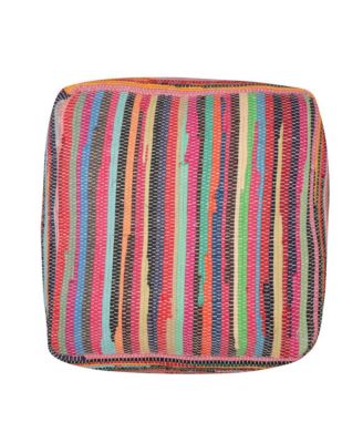 Cotton Cube Striped Pouf Ottoman for Living Room and Bedroom