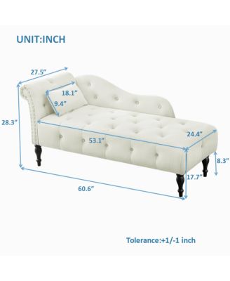 60 Inch Velvet Tufted Chaise Lounge with Nailhead Trim Solid Wood Legs and Pillow for Living Room Bedroom Reading or Relaxing