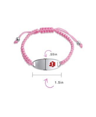 Medical ID Bracelet with Pink Braided Cord and Stainless Steel Clasp