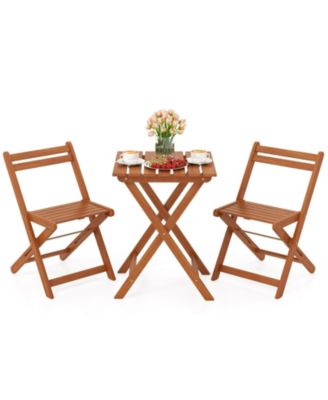 3 Piece Solid Wood Furniture Set with 2 Folding Chairs