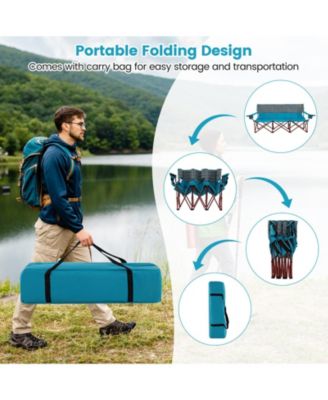 3 Person Folding Camping Chair with 2 Cup Holders Cotton Padding & Storage Bag