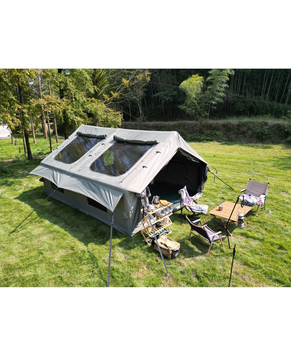 9.8 x13ft Inflatable Camping Tents with Hand Pump - Beige/khaki