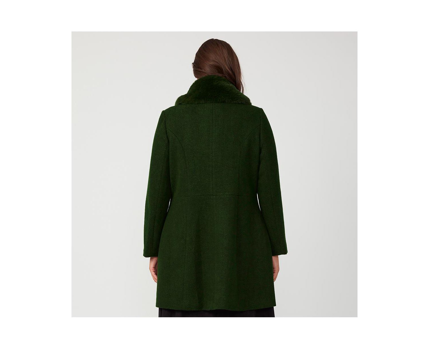 Women's Grammys Green Olive Fur Collar Coat