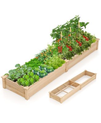 Wooden Raised Garden Bed with 2 Planter Boxes and Dividers-Natural