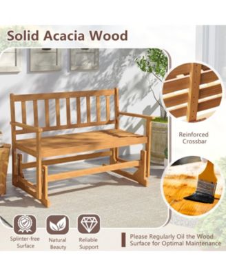 2-Person Outdoor Acacia Wood Glider Bench Patio Swing Rocking Loveseat