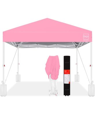 8x8ft Easy Setup Pop Up Canopy w/ 1-Button Setup, Wheeled Case, 4 Weight Bags