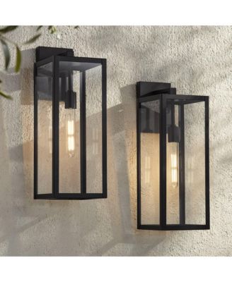 Titan Modern Outdoor Wall Light Fixtures Set of 2 Mystic Black Rectangular Frame 20" Clear Glass for Post Exterior Barn