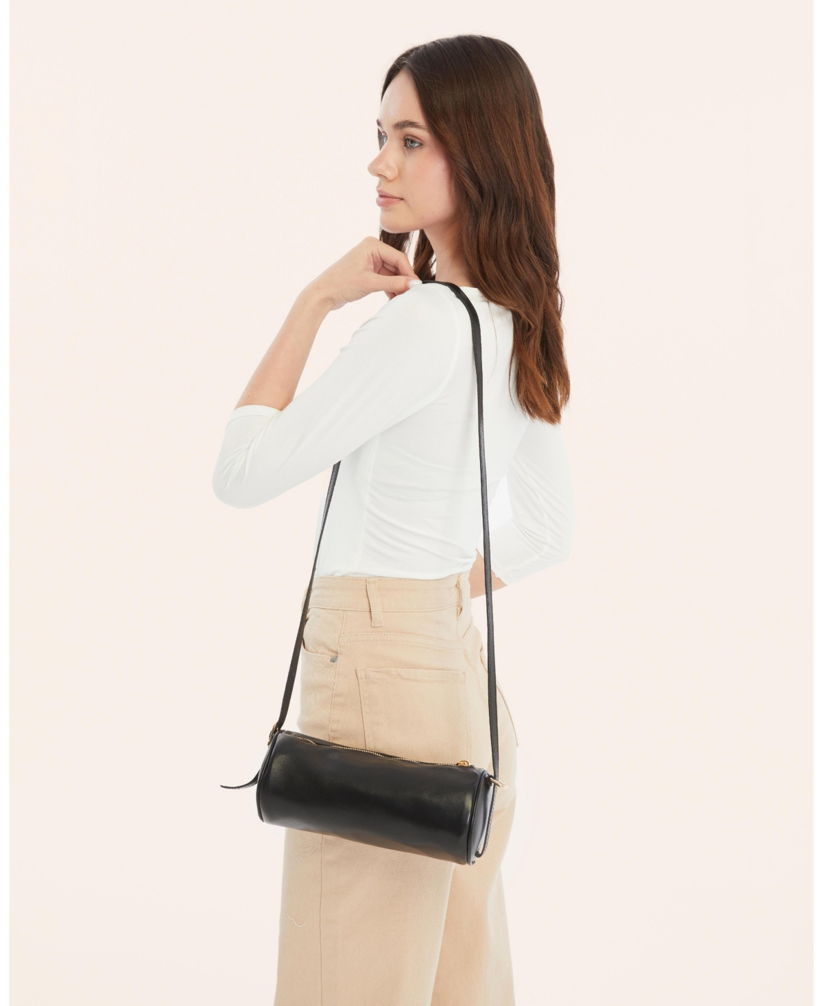 Women's Leather Barrel Bag, Created for Macy's - Black