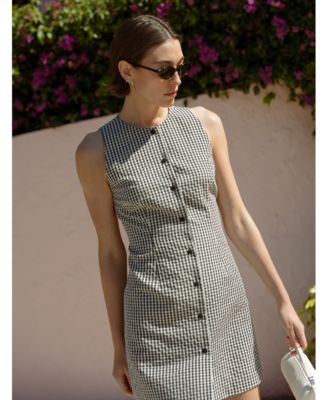 Women's Gingham Button-Front Mini Dress
