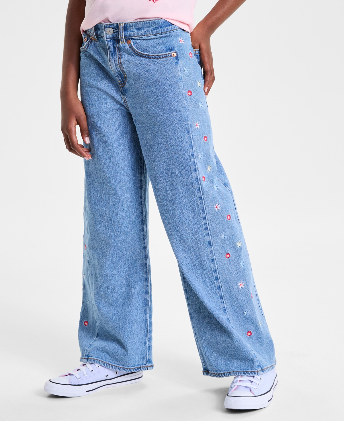 Levi's Big Girls High Rise Baggy Embroidered Jeans In Blue