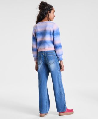 With Jules Big Girls Drawstring Rainbow Sweater Wide Leg Jeans In Blue