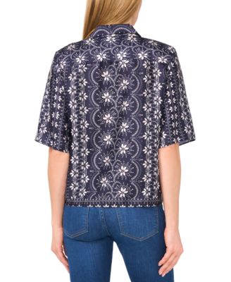 Women's Printed Short-Sleeve Camp Top