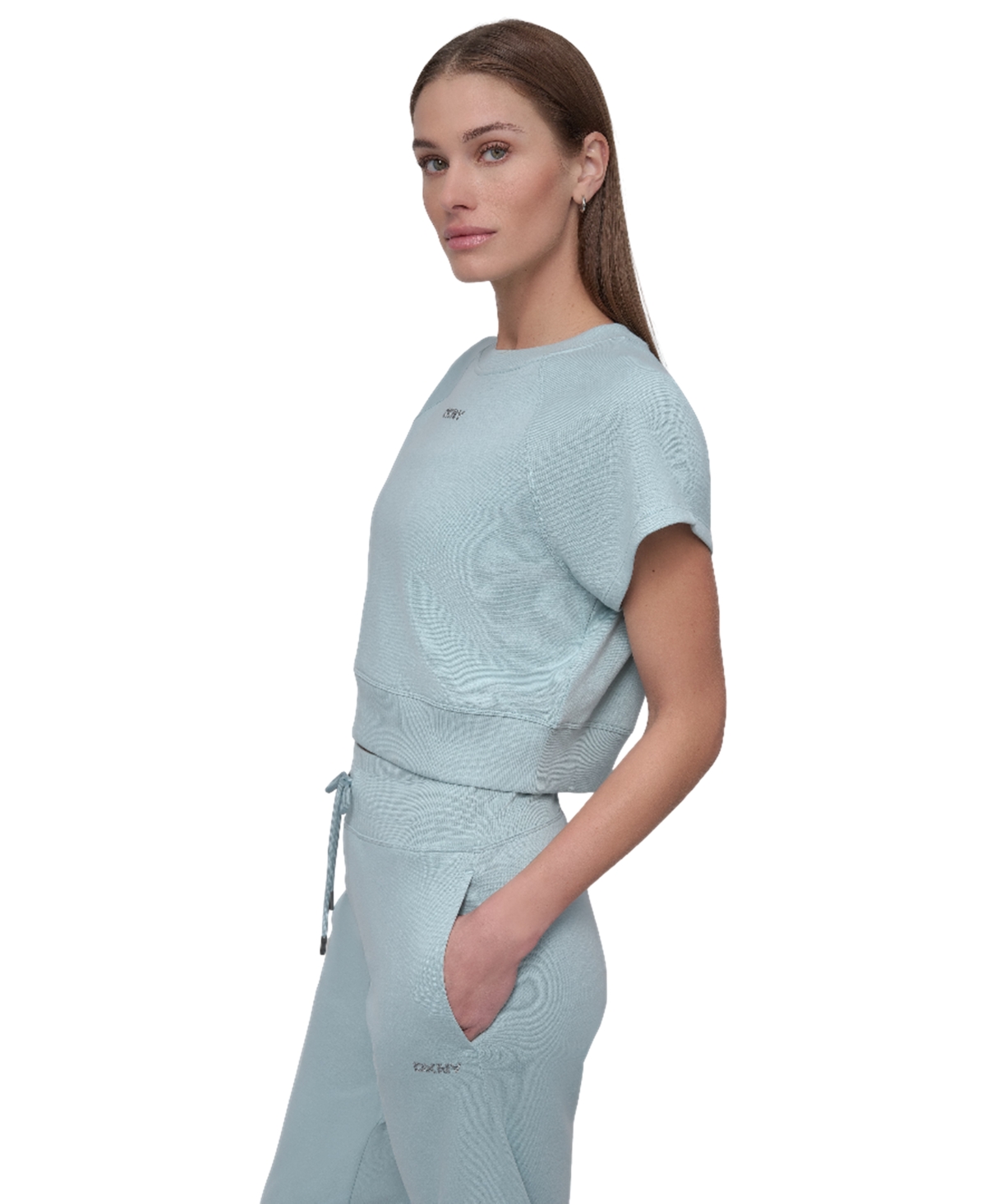 Shop Dkny Women's Mini Stud Logo Short Sleeve Cropped Top