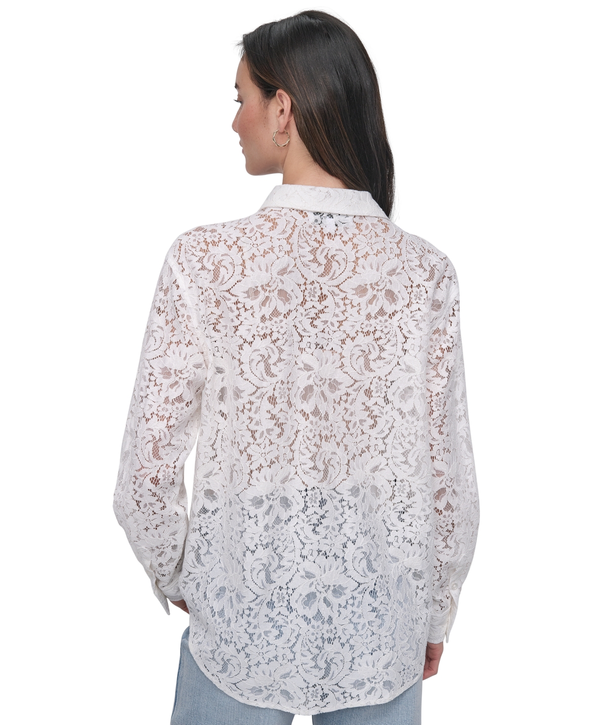 Shop Dkny Jeans Women's Long Sleeve Button Front Lace Shirt