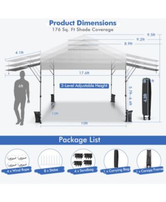 10 x 17.6 Feet Outdoor Instant Pop-up Canopy Tent with Dual Half Awnings-White