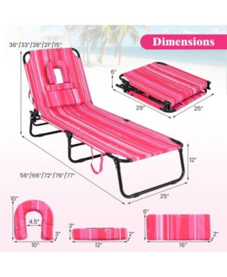 Beach Chaise Lounge Chair with Face Hole and Removable Pillow-Hot Pink