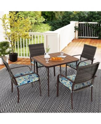 5 Pieces Patio Dining Set 4 Cushioned Rattan Armchairs and Square Table