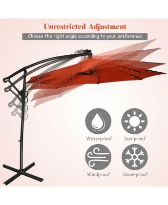 10 Feet 360° Rotation Solar Powered LED Patio Offset Umbrella without Weight Base