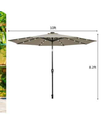 10' Solar LED Lighted Patio Market Umbrella Shade Tilt Adjustment Crank-Tan