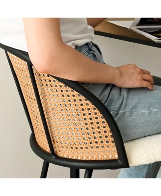 Set of 4 Faux Rattan Back Counter Height Stools, 26.7'' Seat Height Chairs for Kitchen Island-Maison Boucle