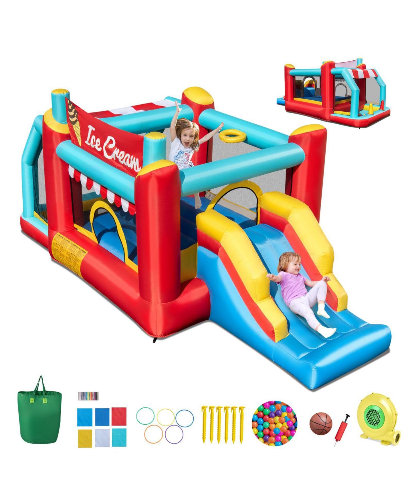 Детская игрушка GOUUN 5-in-1 Ice Cream Inflatable Bounce House with Slide, Oxford Fabric, 480W Blower, Ages 3-10, цвет: Разноцветный — фото 5