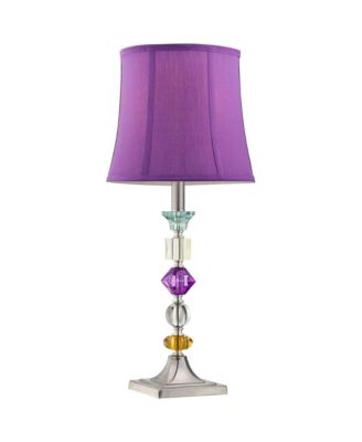 Bijoux Modern Chic Bohemian Table Lamps 25.5" High Set of 2 Brushed Nickel Multi Colored Stacked Acrylic Gem Purple Drum Shade for Kids Girls Room Bedroom Bedside House Home - 360 Lighting