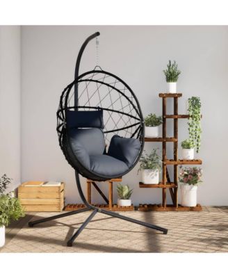 Hanging Egg Chair with Stand Anthracite Rattan and Steel