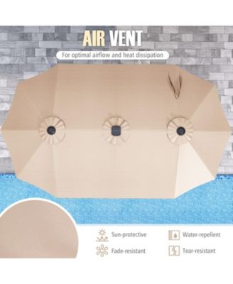 15.5 FT Extra-Large Patio Umbrella with LED Solar Lights and Crank Handle-Beige