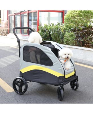 Large Dog Stroller for 2 Dogs Foldable Pet Travel Carrier Zipper Divider 4 Wheels