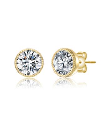 Round Bezel Set Clear Cubic Zirconia Stud Earrings