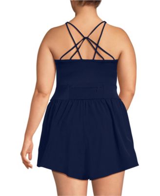 Купальник-ползунки Lands' End Plus размера плюс с Х-образной спинкой и ремешками без застежек