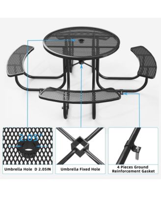 Round Outdoor Steel Picnic Table 46" with umbrella pole