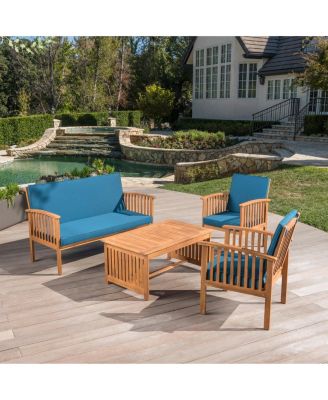 Outdoor 4-Pcs Set Acacia Wood Sofa Set with Water Resistant Cushions