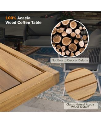 Patio Conversation 4-Piece Boho Rope Patio Furniture Set with Deep Seating and Thick Cushion, Outdoor Furniture with Acacia Wood Table