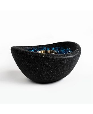 11 in. W Direct Vent Portable Concrete Ethanol Tabletop Fireplace in White and Blue