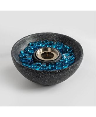 Black Tabletop Fire Pit Portable Ethanol Fireplace Indoor Outdoor Concrete Fire Bowl with Glass Beads