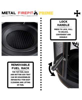 Metal Outdoor Garden 2-in-1 Heating Stove Fireplace Fire Pit with Rotatable and Removable Cooking Stove Rack