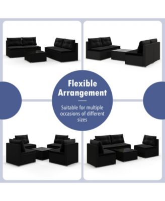 5-Piece Outdoor Patio Furniture Set with Cushions and Coffee Table-Black