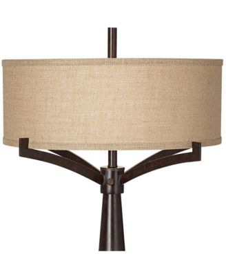Tremont Modern Mid Century Table Lamps 31 1/2" Tall Set of 2 Rich Bronze Iron Burlap Fabric Drum Shade for Bedroom Living Room